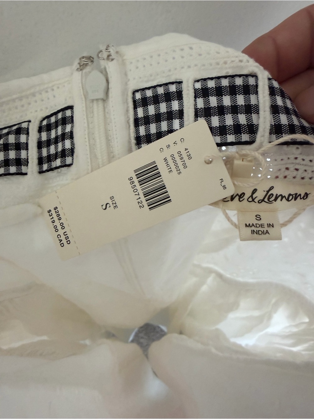 For Love & Lemons White Eyelet Strapless Sundress with Gingham Tie - Picture 3 of 3